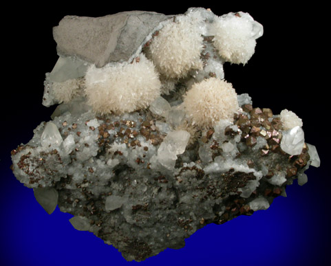 Strontianite, Pyrite, Calcite from Faylor-Middle Creek Quarry, 3 km WSW of Winfield, Union County, Pennsylvania