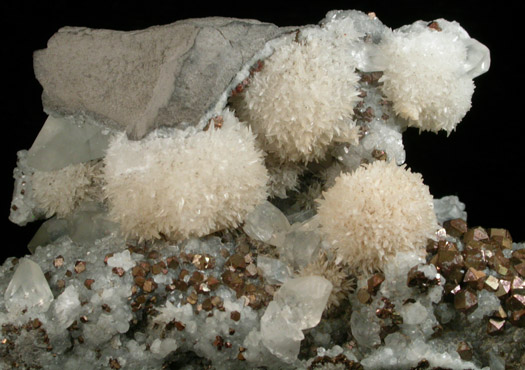 Strontianite, Pyrite, Calcite from Faylor-Middle Creek Quarry, 3 km WSW of Winfield, Union County, Pennsylvania