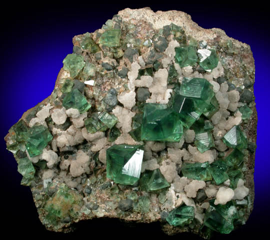Fluorite (interpenetrant-twinned crystals) and Calcite from Weardale, County Durham, England