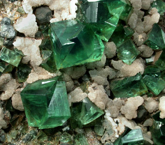 Fluorite (interpenetrant-twinned crystals) and Calcite from Weardale, County Durham, England