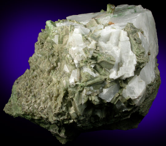 Diopside in Calcite from Orford Nickel Mine, 5.6 km southwest of Saint-Denis-de-Brompton, Qubec, Canada