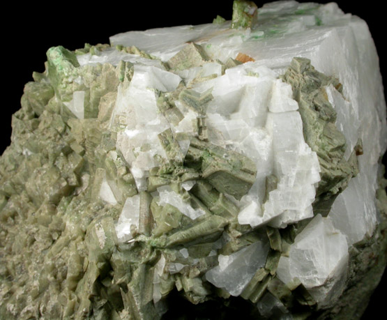 Diopside in Calcite from Orford Nickel Mine, 5.6 km southwest of Saint-Denis-de-Brompton, Qubec, Canada