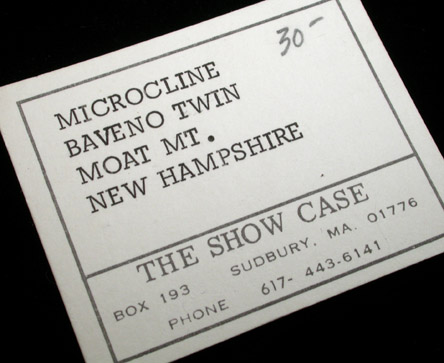 Microcline (Baveno-law twinned) from Moat Mountain, Hale's Location, Carroll County, New Hampshire