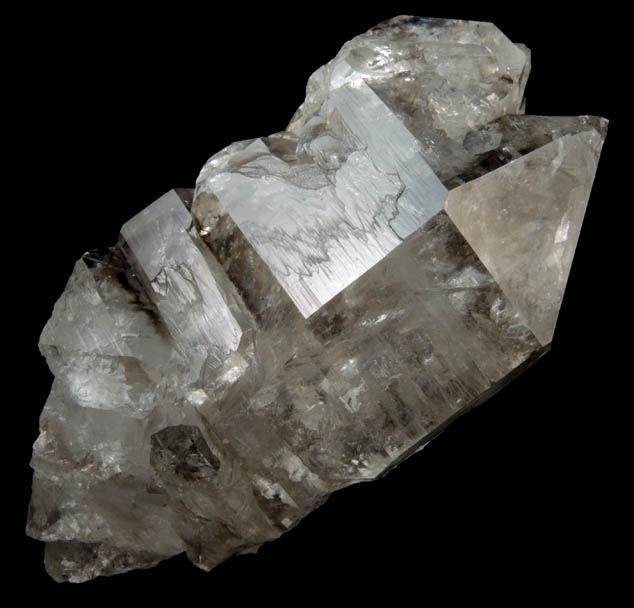 Quartz var. Smoky Quartz (parallel growth) from Mount Marie Quarry, 7.5 km southeast of Paris Hill, Oxford County, Maine