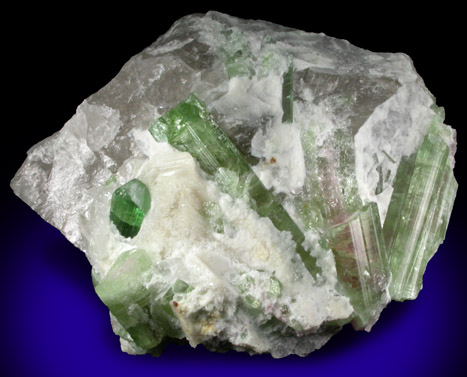 Elbaite Tourmaline in Quartz-Albite from May Day Pocket, Durgin #1 Prospect, Mount Marie, 7.5 km southeast of Paris Hill, Oxford County, Maine
