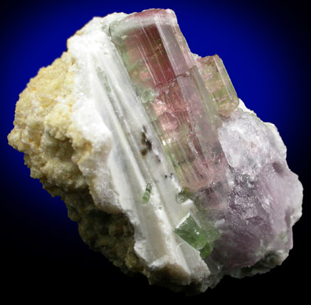 Elbaite Tourmaline and Lepidolite in Quartz from May Day Pocket, Durgin #1 Prospect, Mount Marie, 7.5 km southeast of Paris Hill, Oxford County, Maine