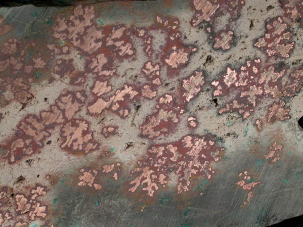 Copper (crystallized copper blooms in basalt) from Chimney Rock Quarry, Bound Brook, Somerset County, New Jersey