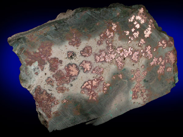 Copper (crystallized copper blooms in basalt) from Chimney Rock Quarry, Bound Brook, Somerset County, New Jersey