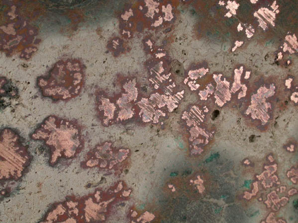 Copper (crystallized copper blooms in basalt) from Chimney Rock Quarry, Bound Brook, Somerset County, New Jersey