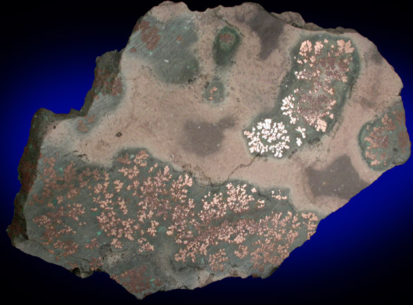 Copper (crystallized copper blooms in basalt) from Chimney Rock Quarry, Bound Brook, Somerset County, New Jersey