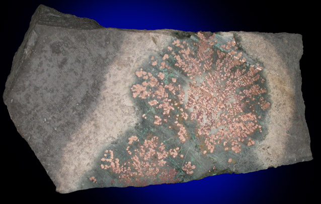 Copper (crystallized copper blooms in basalt) from Chimney Rock Quarry, Bound Brook, Somerset County, New Jersey