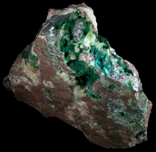 Chalcocite vein with pockets of Chrysocolla on Calcite from Chimney Rock Quarry, Bound Brook, Somerset County, New Jersey