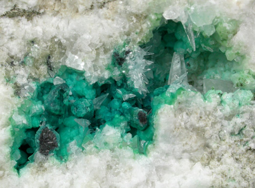 Chrysocolla on Calcite with Chalcocite from Chimney Rock Quarry, Bound Brook, Somerset County, New Jersey