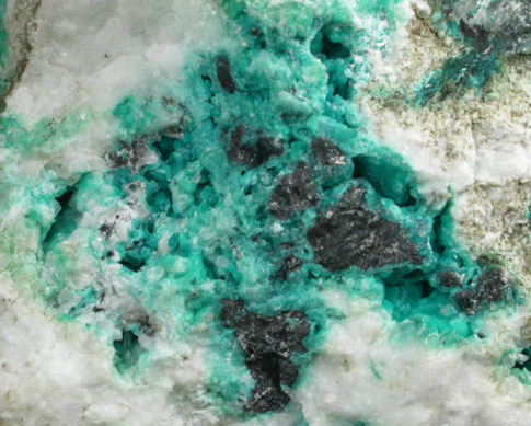 Chrysocolla on Calcite with Chalcocite from Chimney Rock Quarry, Bound Brook, Somerset County, New Jersey