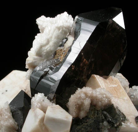 Microcline, Smoky Quartz, Albite from Oliver Diggings, Moat Mountain, Hale's Location, Carroll County, New Hampshire