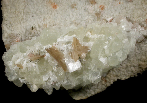 Datolite, Stilbite, Calcite on Datolite pseudomorphs after Anhydrite from Paterson, Passaic County, New Jersey