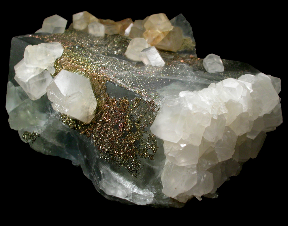 Fluorite with Calcite and Pyrite from (Wheal Mary Ann, Liskeard District), Cornwall, England
