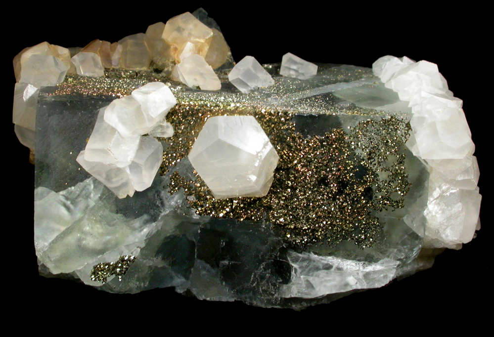 Fluorite with Calcite and Pyrite from (Wheal Mary Ann, Liskeard District), Cornwall, England