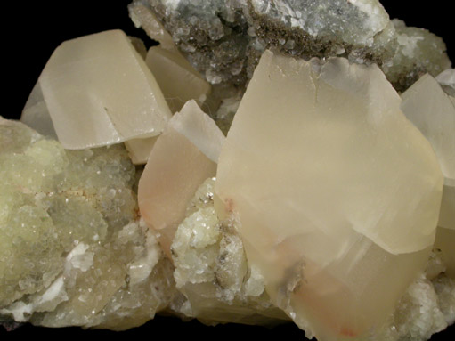 Calcite on Prehnite from Oldwick Quarry, Hunterdon County, New Jersey