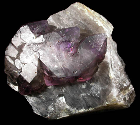 Quartz var. Amethyst with Pyrite inclusions on Smoky Quartz from Little Gem Mine, Upper Rader Creek, Jefferson County, Montana