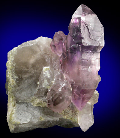 Quartz var. Amethyst with Pyrite inclusions on Smoky Quartz from Little Gem Mine, Upper Rader Creek, Jefferson County, Montana