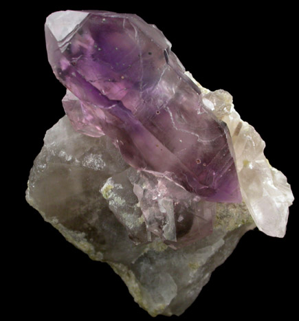 Quartz var. Amethyst with Pyrite inclusions on Smoky Quartz from Little Gem Mine, Upper Rader Creek, Jefferson County, Montana