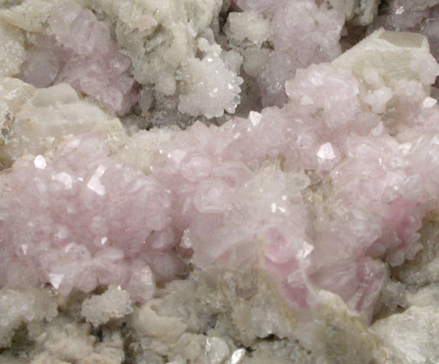 Quartz var. Rose Quartz Crystals on Albite from Rose Quartz Locality, Plumbago Mountain, Oxford County, Maine