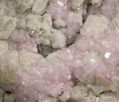 Quartz var. Rose Quartz Crystals on Albite from Rose Quartz Locality, Plumbago Mountain, Oxford County, Maine