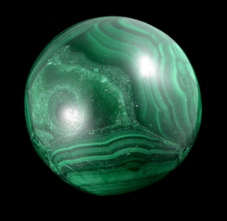 Malachite (polished sphere) from Katanga Copperbelt, Lualaba Province, Democratic Republic of the Congo