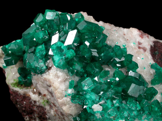 Dioptase on Calcite with Duftite from Tsumeb Mine, Otavi-Bergland District, Oshikoto, Namibia (Type Locality for Duftite)