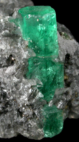 Beryl var. Emerald in Calcite with Pyrite from Chivor Mine, Guavi-Guateque District, Boyac Department, Colombia