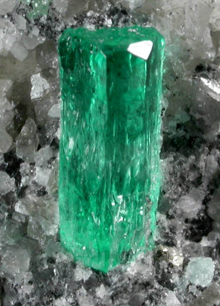 Beryl var. Emerald in Calcite with Pyrite from Chivor Mine, Guavi-Guateque District, Boyac Department, Colombia