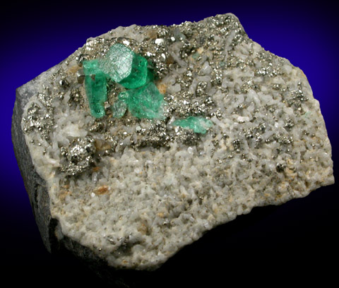 Beryl var. Emerald in Calcite with Pyrite from Chivor Mine, Guavi-Guateque District, Boyac Department, Colombia