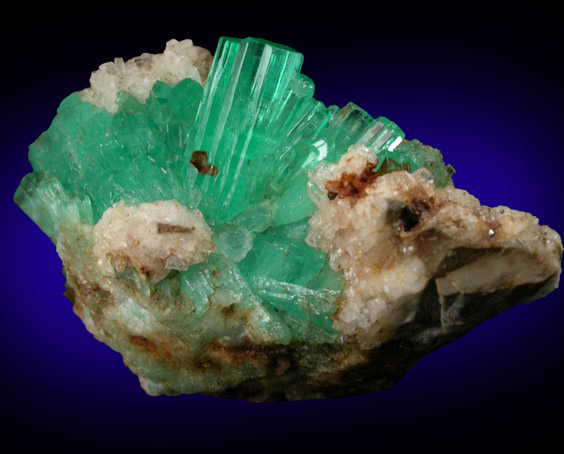 Beryl var. Emerald in Calcite from Chivor Mine, Guavi-Guateque District, Boyac Department, Colombia