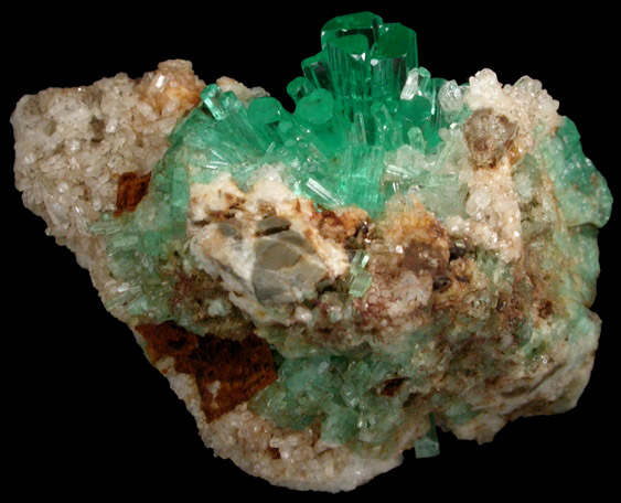 Beryl var. Emerald in Calcite from Chivor Mine, Guavió-Guateque District, Boyacá Department, Colombia