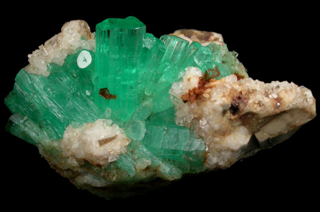 Beryl var. Emerald in Calcite from Chivor Mine, Guavi-Guateque District, Boyac Department, Colombia