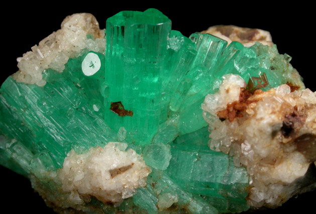 Beryl var. Emerald in Calcite from Chivor Mine, Guavió-Guateque District, Boyacá Department, Colombia