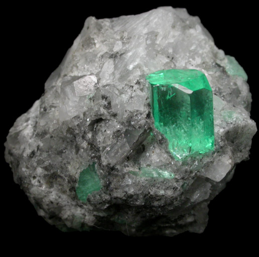 Beryl var. Emerald in Calcite from Polveros Mine, Vasquez-Yacop District, Boyac Department, Colombia