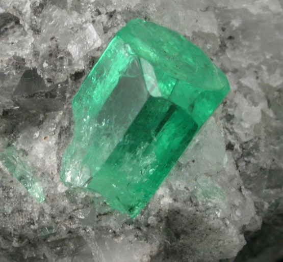 Beryl var. Emerald in Calcite from Polveros Mine, Vasquez-Yacop District, Boyac Department, Colombia