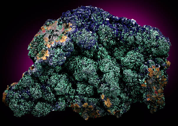 Azurite with Malachite pseudomorphs after Cuprite from Bisbee, Warren District, Cochise County, Arizona