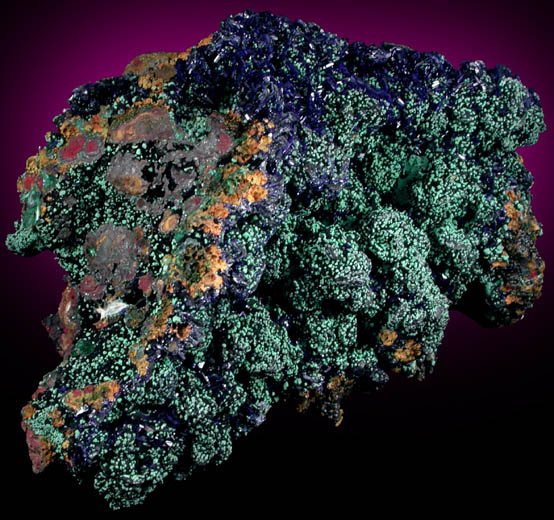 Azurite with Malachite pseudomorphs after Cuprite from Bisbee, Warren District, Cochise County, Arizona