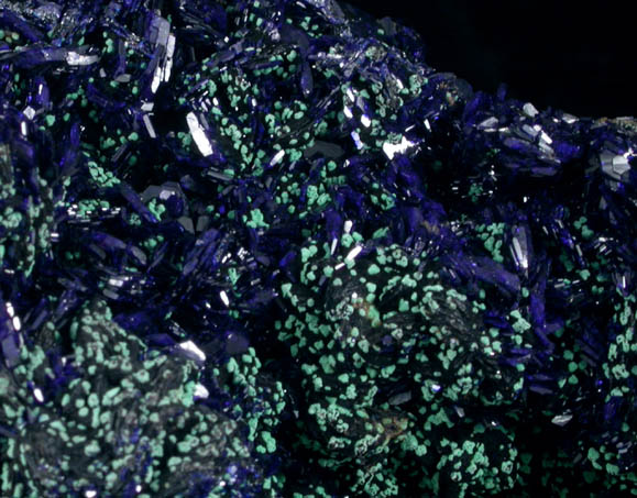 Azurite with Malachite pseudomorphs after Cuprite from Bisbee, Warren District, Cochise County, Arizona