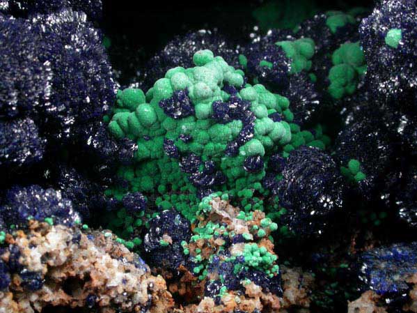 Azurite with Malachite from Morenci Mine, Stalactite Pocket, Clifton District, Greenlee County, Arizona