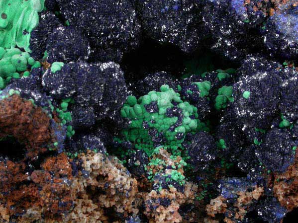 Azurite with Malachite from Morenci Mine, Stalactite Pocket, Clifton District, Greenlee County, Arizona