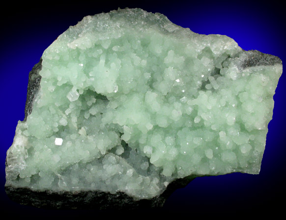 Prehnite with Hydroxyapophyllite-(K) (formerly apophyllite-(KOH)) and Actinolite var. Byssolite from Fairfax Quarry, 6.4 km west of Centreville, Fairfax County, Virginia