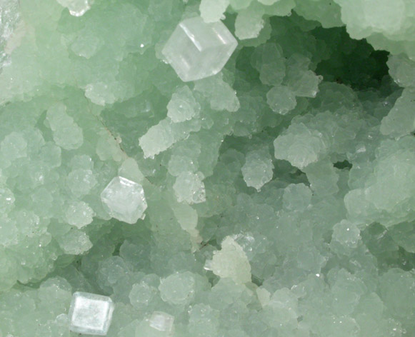 Prehnite with Hydroxyapophyllite-(K) (formerly apophyllite-(KOH)) and Actinolite var. Byssolite from Fairfax Quarry, 6.4 km west of Centreville, Fairfax County, Virginia