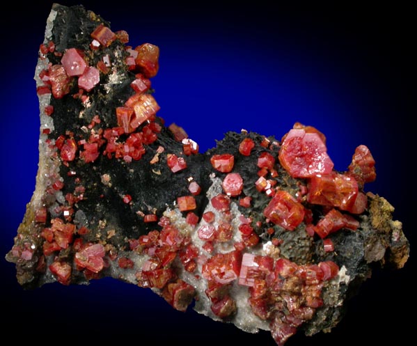 Vanadinite on Goethite-Hollandite from Taouz, Errachidia, Meknes-Tafilalet, Morocco