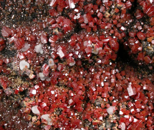 Vanadinite, Calcite and Mottramite from Apache Mine (Vanadium Shaft), 8 km north of Globe, Gila County, Arizona