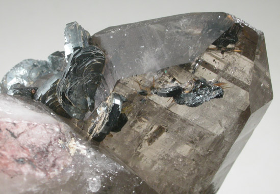 Hematite on Smoky Quartz with Rutile and Hematite inclusions from Novo Horizonte, Bahia, Brazil