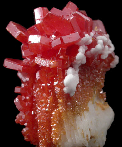 Vanadinite on Barite with Aragonite from Mibladen, Haute Moulouya Basin, Zeida-Aouli-Mibladen belt, Midelt Province, Morocco